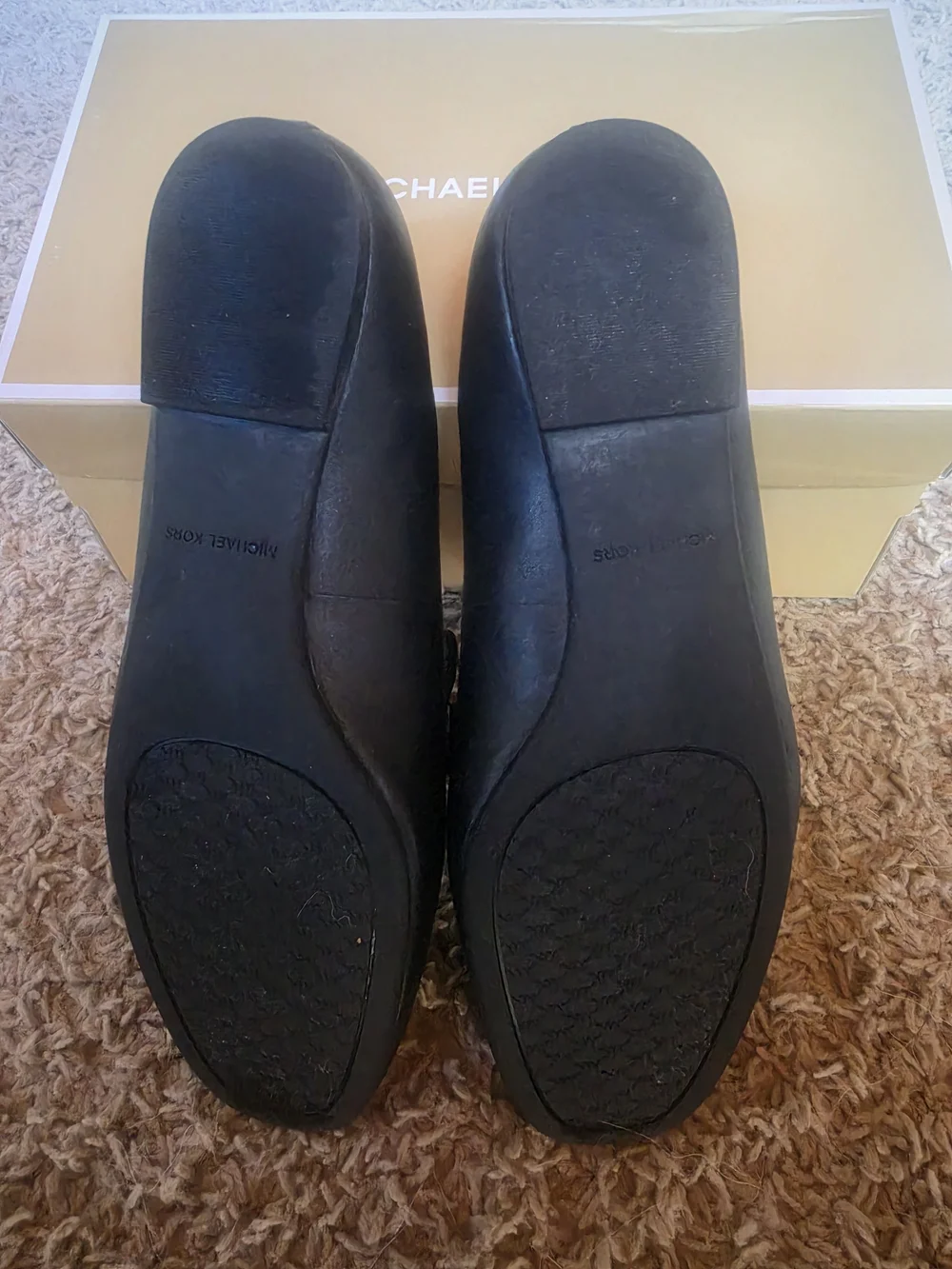 Michael Kors Black Leather Loafers with Gold MK Emblem